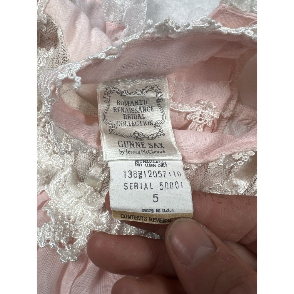 VTG 70's/ 80's Jeunes Filles GUNNE SAX Pink Lace Trim Dress Girls Size 5 - Picture 13 of 16